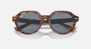 Ray-Ban Gina round sunglasses with tortoiseshell brown frames and blue-gray lenses, front