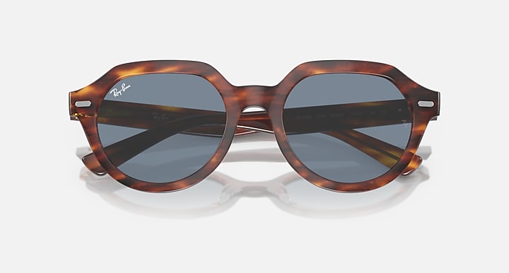 Ray-Ban Gina round sunglasses with tortoiseshell brown frames and blue-gray lenses, front