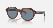 Ray-Ban Gina round sunglasses with tortoiseshell brown frames and blue-gray lenses