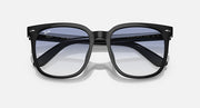 Ray-Ban RB4401D black square sunglasses with blue gradient lenses, top-down view