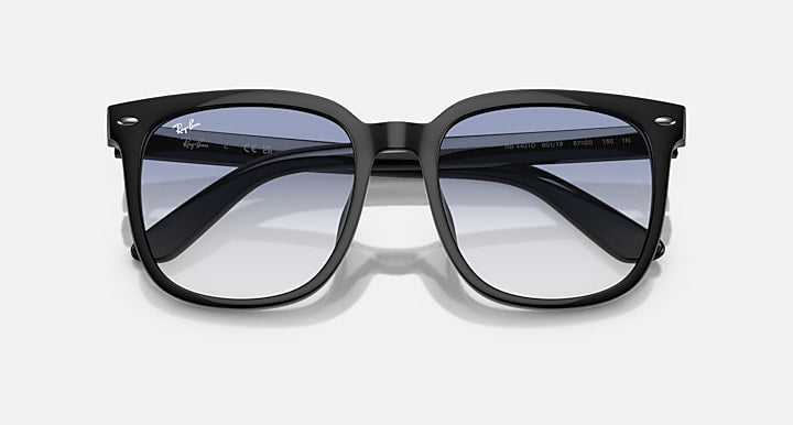 Ray-Ban RB4401D black square sunglasses with blue gradient lenses, top-down view