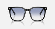 Ray-Ban RB4401D black square sunglasses with blue gradient lenses, angled front view