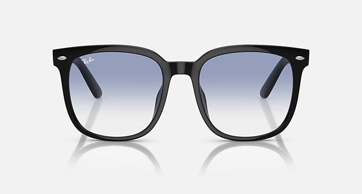 Ray-Ban RB4401D black square sunglasses with blue gradient lenses, angled front view