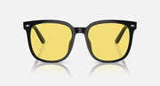Black frame sunglasses with yellow tinted lenses, front view
