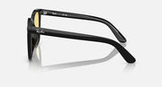 Black sunglasses side profile with clear lens rim and curved temple