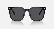 Black frame sunglasses with dark grey lenses, front view