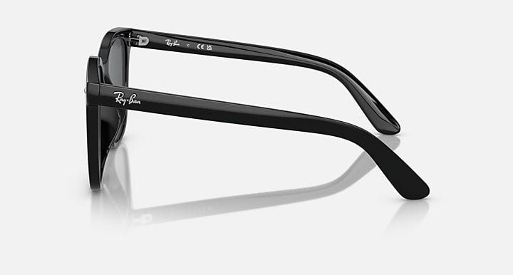 Black sunglasses side profile with dark lens rim and curved temple
