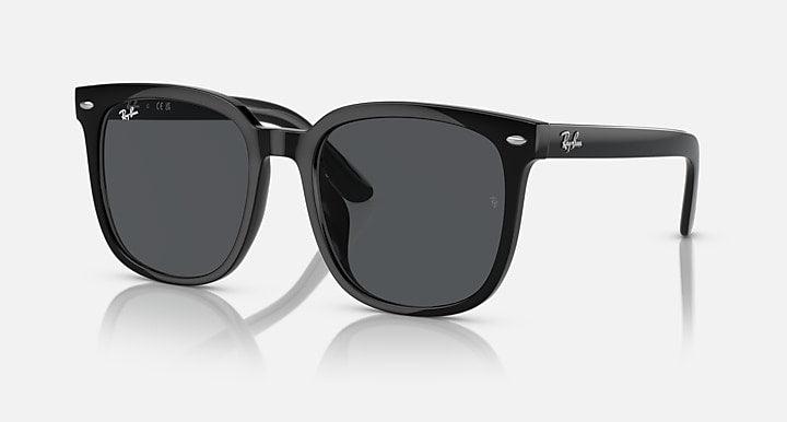 Black sunglasses with dark grey tinted lenses and square frames