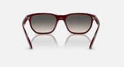 Ray-Ban RB4404M sunglasses, front view with dark red frames and grey gradient lenses
