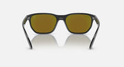 Ray-Ban RB4404M sunglasses, black frames with olive-yellow mirrored lenses