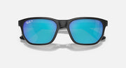 Ray-Ban RB4404M sunglasses, black frames with blue mirrored lenses