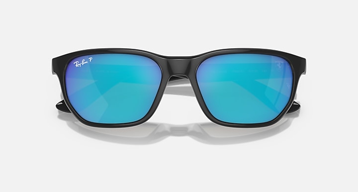 Ray-Ban RB4404M sunglasses, black frames with blue mirrored lenses
