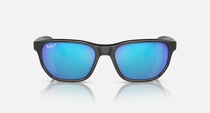 Ray-Ban RB4404M sunglasses, black frames with blue mirrored lenses