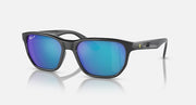 Ray-Ban RB4404M sunglasses, black frames with blue mirrored lenses