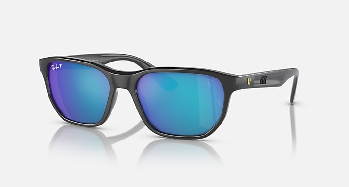 Ray-Ban RB4404M sunglasses, black frames with blue mirrored lenses
