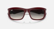 Dark red sunglasses with dark gradient lenses, top view