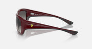 Dark red sunglasses with side temple view, black inner details, and tinted lenses