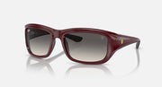 Dark red sunglasses with brownish-grey lenses and black temple accents