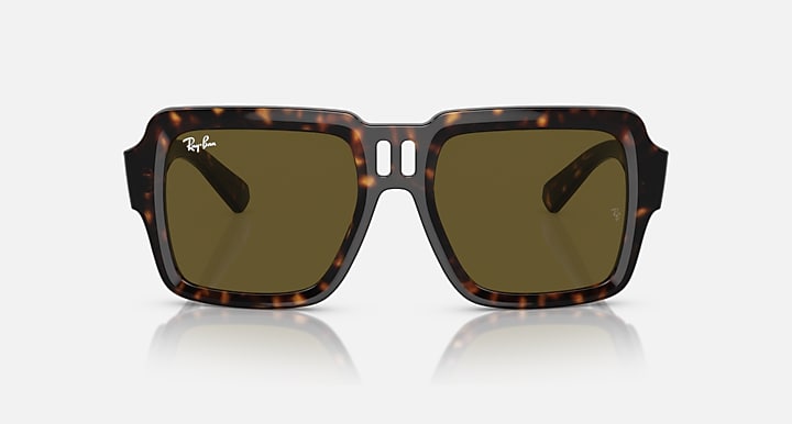 Ray-Ban Magellan sunglasses, square dark havana frame with olive-brown tinted lenses