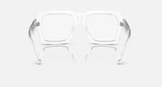 Clear rectangular sunglasses, front view, see-through frame and clear lenses