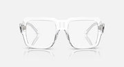 Clear rectangular sunglasses with see-through frame, front view with clear lenses