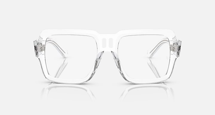 Clear rectangular sunglasses with see-through frame, front view with clear lenses