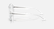 Clear rectangular sunglasses side view with metal arms and clear lenses
