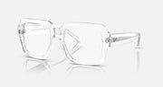 Clear rectangular sunglasses with thick see-through frames and clear lenses