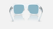 Magellan sunglasses with clear light blue frame and light blue tinted square lenses