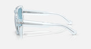 Magellan sunglasses side view with clear light blue acetate frame and light blue lenses