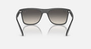 Front view dark gray wayfarer sunglasses with gradient smoke lenses and metal hinges.