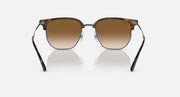 Ray-Ban Clubmaster sunglasses, brown gradient lenses with metal hinges and dark frame
