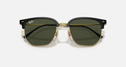 Ray-Ban Clubmaster sunglasses front view with black frames, gold rims, dark smoke lenses