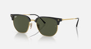 Ray-Ban Clubmaster sunglasses with black frames, gold accents, dark green lenses