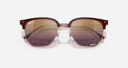 Ray-Ban New Clubmaster RB4416 sunglasses, maroon frame with purple mirrored lenses and rose-gold details