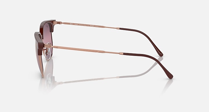 Ray-Ban New Clubmaster RB4416 sunglasses, side view with maroon frame and rose-gold temples