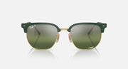 Ray-Ban New Clubmaster RB4416 sunglasses, front view with green frame, gold bridge, mirrored green lenses