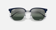 Ray-Ban Clubmaster sunglasses with dark green lenses and blue acetate frame