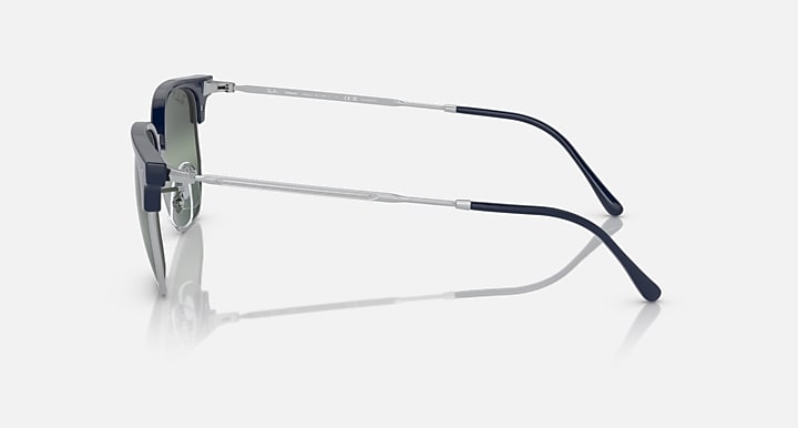 Ray-Ban Clubmaster sunglasses side view with dark blue temples and silver arms