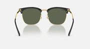 Ray-Ban RB4418D sunglasses, front view, dark green lenses, black frame with gold trim
