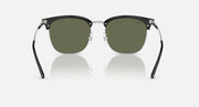 Ray-Ban RB4418D sunglasses, front view, dark green lenses, black frame with silver bridge