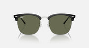 Ray-Ban RB4418D sunglasses, front view, dark green polarized lenses, black frame with silver hardware
