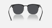 Ray-Ban RB4418D round sunglasses with dark gray lenses and black frame, front view