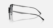 Ray-Ban RB4418D sunglasses side view with black frame and dark gray lenses, silver arms
