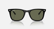 Black rounded sunglasses with green-tinted lenses, front view