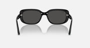 Black Ray-Ban sunglasses, front view with adjustable nose bridge and dark lenses