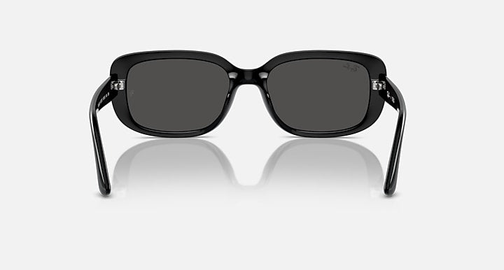 Black Ray-Ban sunglasses, front view with adjustable nose bridge and dark lenses