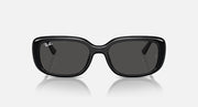 Black Ray-Ban sunglasses, front view, thick dark frame with dark gray lenses