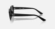Black Ray-Ban sunglasses, side profile, dark temple arms and curved lenses