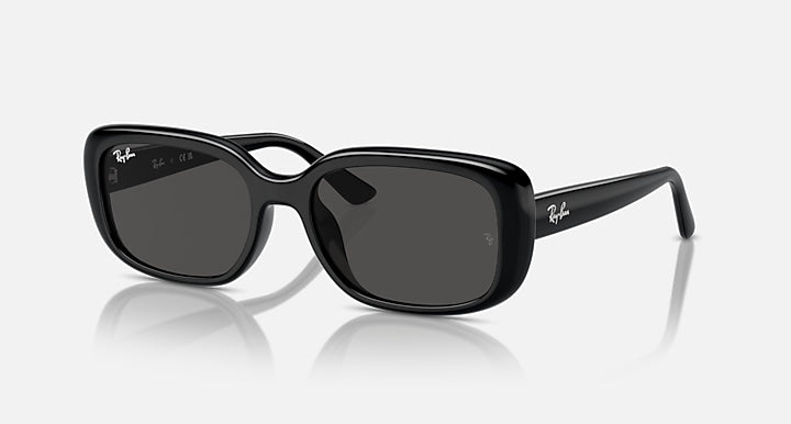 Black Ray-Ban sunglasses with dark square lenses and glossy black frame
